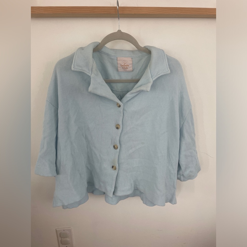 The lullaby club waffle knit blue matching set